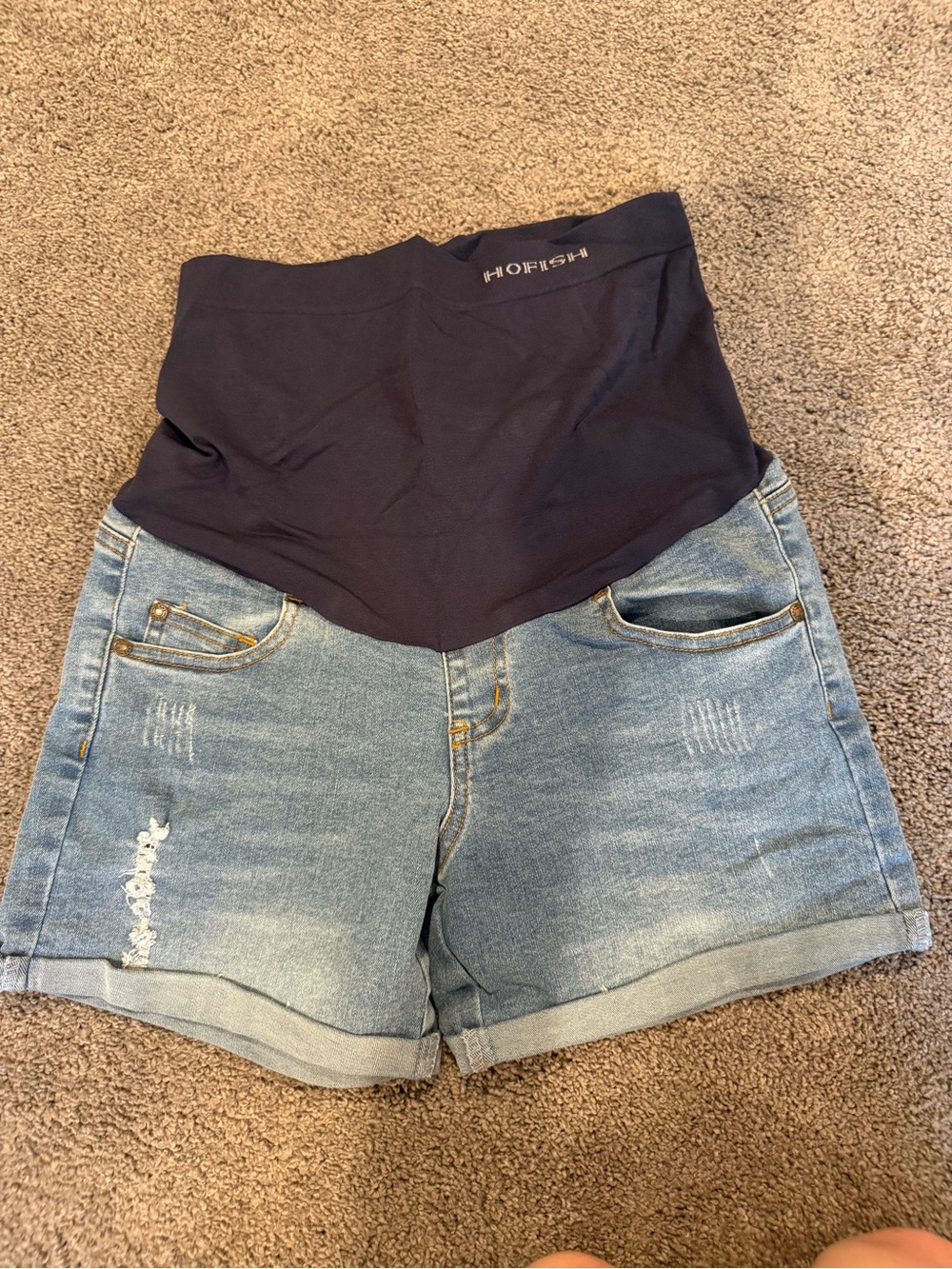 Maternity Denim Shorts with Navy Overband
